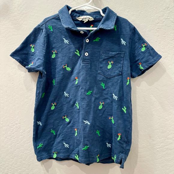 Mini Boden Navy Embroidered Cactus Collared Shirt - Picture 1 of 7